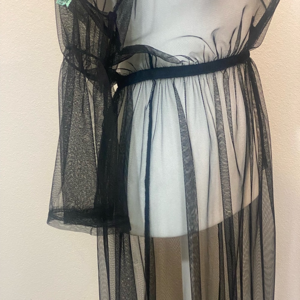 NWOT Potter’s Pot Black Sheer Mesh Dress with Flower Appliqués Size Small - Picture 7 of 13